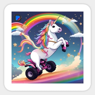 Unicorn riding 3 wheeler Sticker